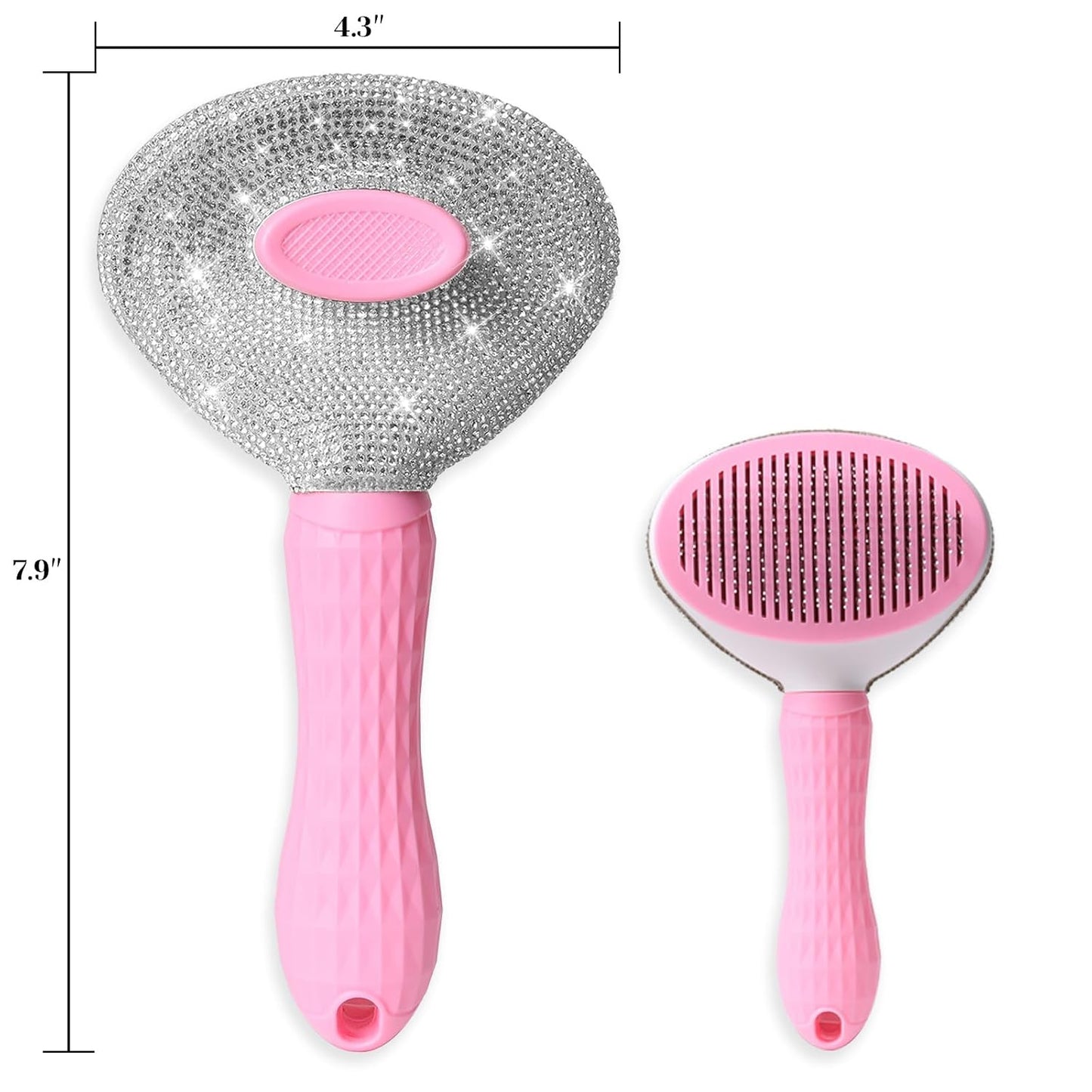 Full Diamonds Self Cleaning Brush for Dogs & Cats - Skin Friendly Slicker Cat & Dog Brush for Shedding - Rhinestone Pink