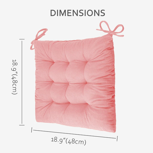 ELFJOY 4 Pack Chair Cushions for Dining Kitchen Chairs 18 Inches Seat Cushion Pads Warm Thick Corduroy Comfort Chair Cushions for Office with Ties(18", Light Pink)