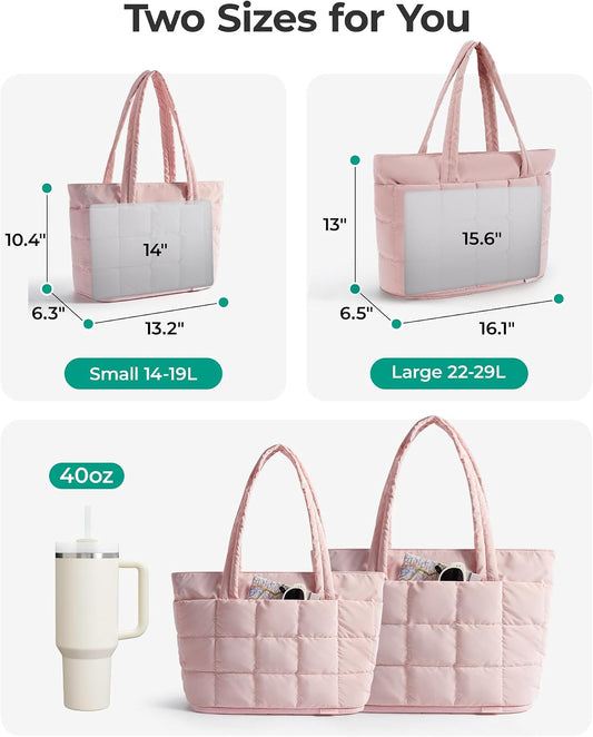 BAGSMART Expandable Tote Bag for Women, Puffer Work Tote Handbag, Quilted Carry On Bag for Travel Gym