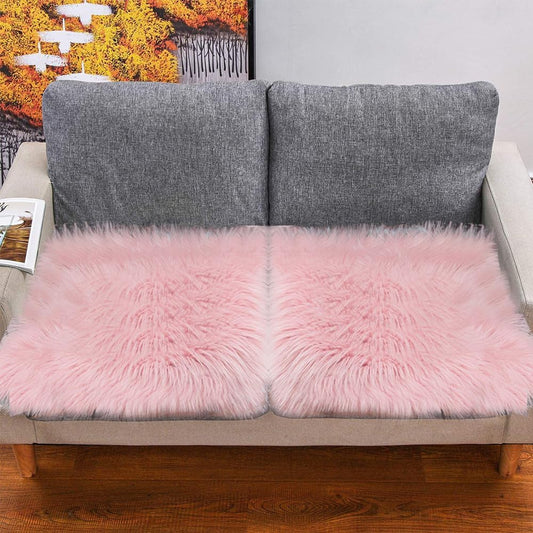 Faux Fur Sheepskin Square Chair Cover Seat Cushion Pad, Luxurious Wool Area Rugs Fluffy Floor Mat for Living Sofa, Photographing Background Office Home Decor Carpet