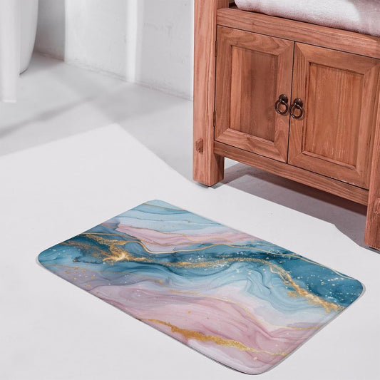 Marble Bathroom Rugs Mat 15.7" x23.6, Modern Luxury Foil Texture Pink Blue Gold Marble Extra Soft Microfiber Bath Rugs, Non-Slip Bath Carpet, Absorbent Bath Mat for Bathroom Floor, Tub and Shower