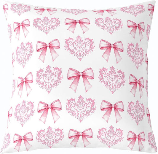 Manfei Cute Bowknot Kids Throw Pillow Cover,Damask Floral Antique Victorian Double Sides Pillow Case,Bow Tie Baroque Romantic Home Decor,Light Pink Bed Couch Sofa Cushion Cover,4 Pack 20"x20"