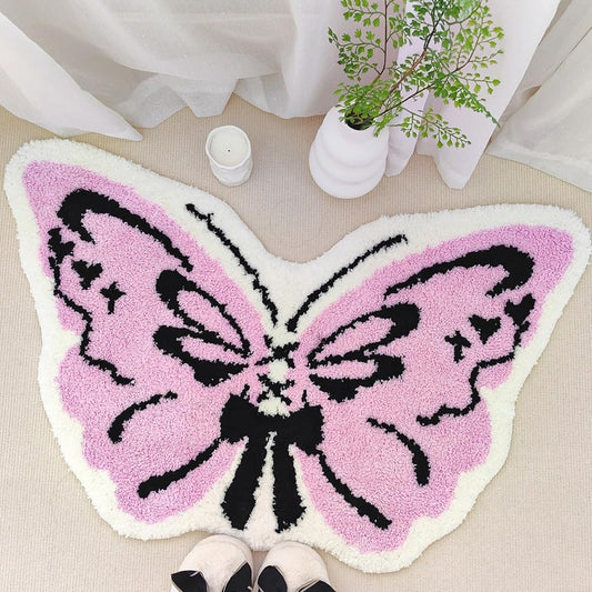Butterfly Shaped Bath Mats for Bathroom,Extra Soft Fluffy Microfiber Bath Rug,Super Absorbent Non Slip Shower Door Mat Cute Funny Thick Plush Kids Throw Rugs for Bedroom,Living Room 24" x 38"