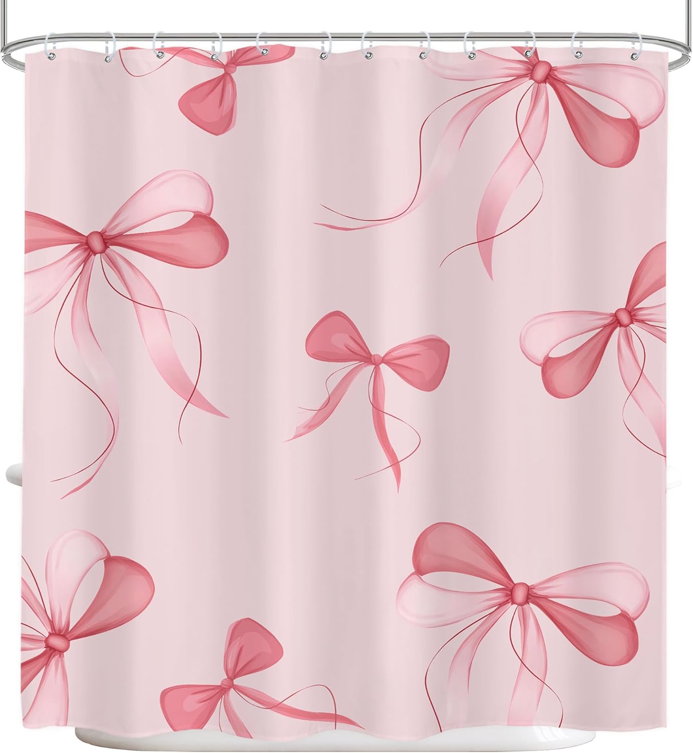 Pink Bow Shower Curtain 72Wx72H Inches, Modern Cute Girly Shower Curtains for Bathroom, Coquette Preppy Aestheic for Teen Girl Bathroom Decor Polyester Waterproof 12 Hooks