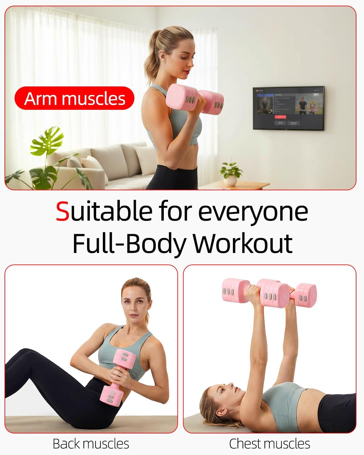 Abahub Dumbbell Set for Home Gym, 4 in 1 Adjustable Weights Dumbbells Set with Kettlebell Grip Converter for Women