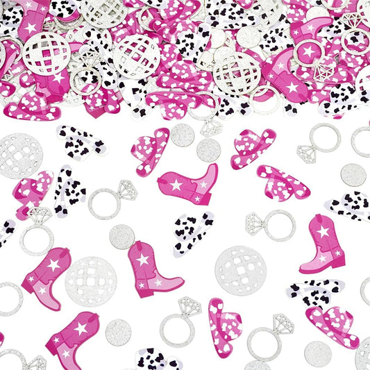 Cowgirl Disco Bachelorette Confetti Bachelorette Party Decorations, Glitter Disco Ball Ring and Pink Cowgirl Boot Hat Confetti for Bachelorette Bridal Shower Table Decor(100pcs)