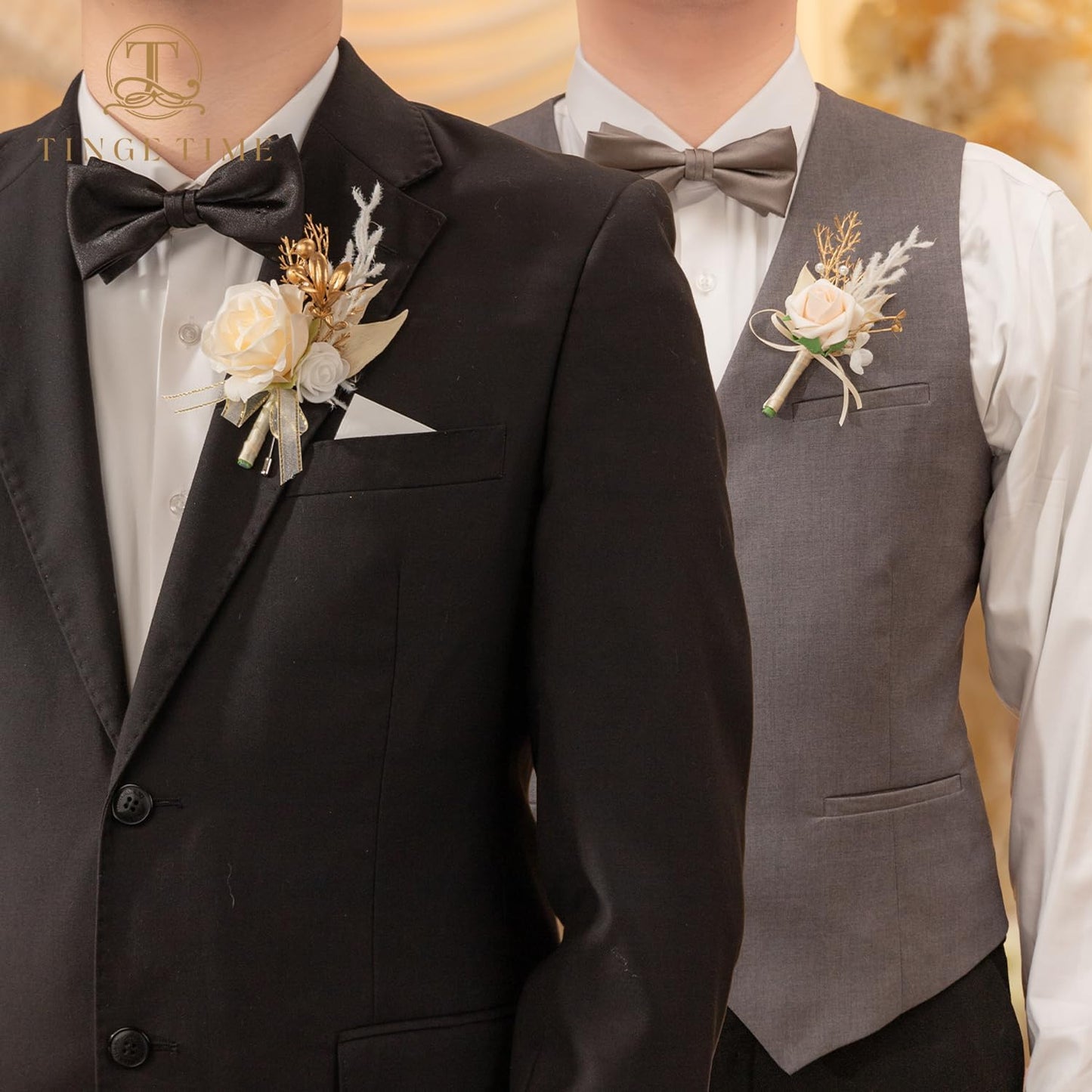 TINGE TIME Boutonniere for Men, Groom and Best Man Boutonniere for Wedding Ceremony Anniversary, Formal Dinner Party and Rustic Wedding Marriage (Champagne&Pink)