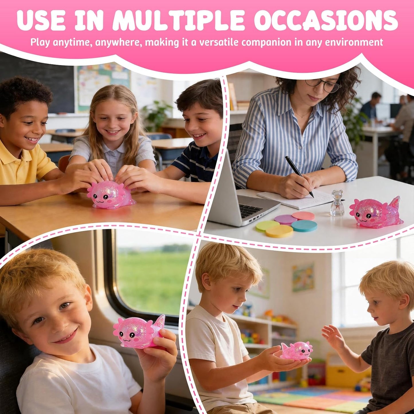 Axolotl Squishy Toy, Soft Slow Rising Sensory Fidget Toy, Cute Stretchy Axolotl Squeeze Toy, Stress Relief Desk Toy Gift for Kids 3+ and Adults(Pink)