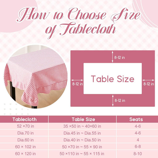 Mindsoft Plaid Ruffled Table Cloth Cotton Linen Fabric Checkered Gingham Tablecloth Farmhouse Vintage Buffalo Plaid Decorative Table Cover for Dining Room Party(52 x 70 Inches,Light Pink)