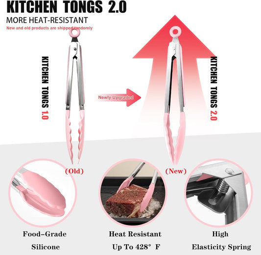 Silicone Kitchen Utensils Set - 15 Pieces Non Toxic Silicone Utensils Set For Cooking,428°F Heat Resistant Food Grade Kitchen Tools,Dishwasher Safe (Pink, 15 Piece Set)