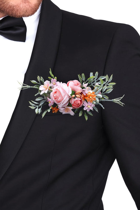 Pink Pocket Boutonniere for Men Boutonniere for Wedding Rustic Corsage for Groom Woodland Boutonnieres for Groomsmen Prom Dinner Party Anniversary Suit