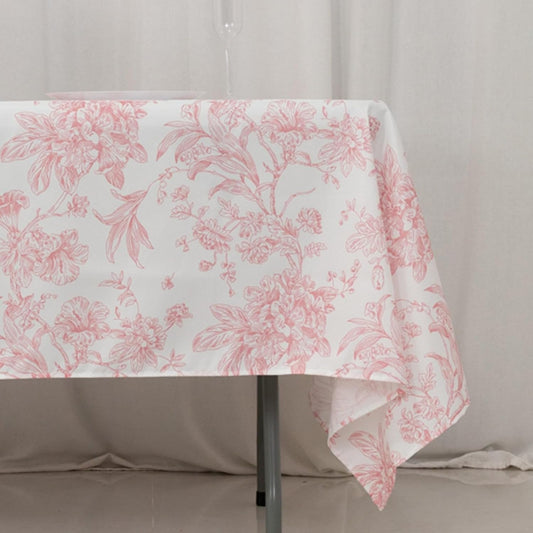 Efavormart Polyester Rectangular Tablecloth 60"x102" White with Pink French Toile Pattern - Sophisticated Table Cover for Chic Weddings & Events