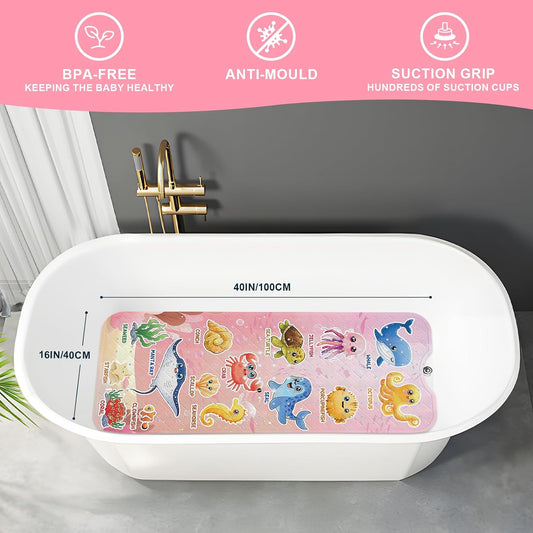 XIYUNTE Baby Bath Mat for Tub Non Slip Kids Bath Mat - 40"x16" Extra Long Bathtub Mat Non Slip Kids, Eco-Friendly Toddler Bath Mats with Suction Cups for Secure Grip, Easy to Clean & Easy Drying