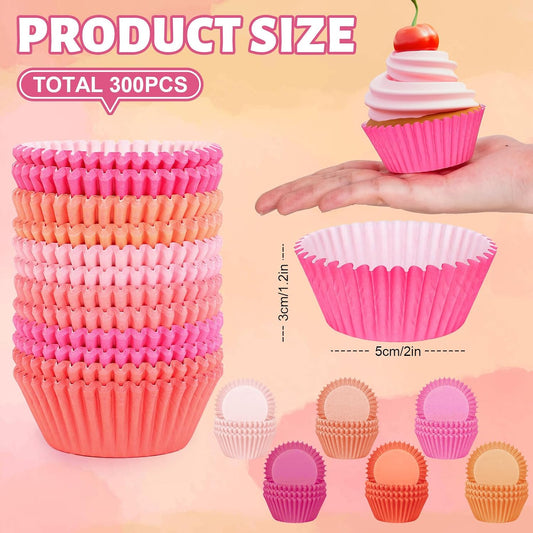 Whaline 300Pcs Pink Orange Cupcake Liners Paper Baking Cups Standard Muffin Cupcake Wrappers for Spring Summer Baby Shower Wedding Birthday Party Supplies Table Decor