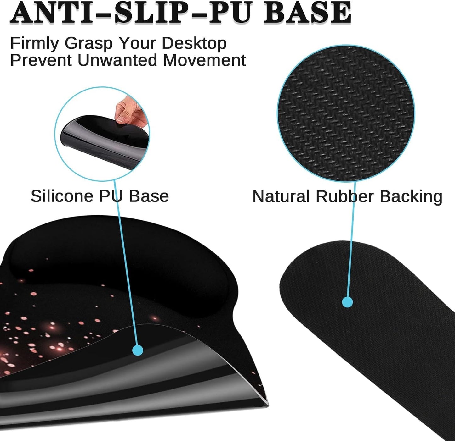 Britimes Rose Gold Pink Keyboard Mouse Pad Set Black Golden 4in1 Large Mousepad+Keyboard Wrist Rest+Mouse Wrist Rest+Coaster Ergonomic Design for Home Office Computer 35.4x15.7 inches