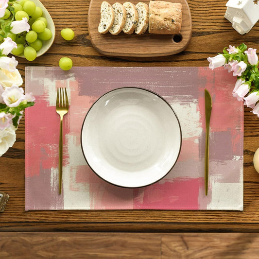 Artoid Mode Dusty Rose Pink Watercolor Painting Placemats Set of 4, 12x18 Inch Modern Art Texture Table Mats for Party Kitchen Dining Decoration