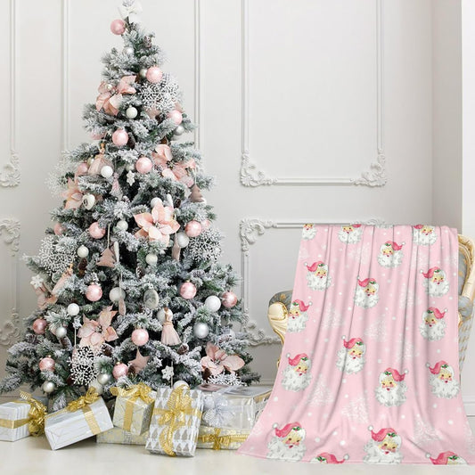 Christmas Santa Claus Throw Blankets, Xmas Tree Soft Anti Pilling Flannel Blanket, Winter Snowflake Decorative Lightweight Pink Blanket, 30x40 Inches Sofa Fleece Blanket
