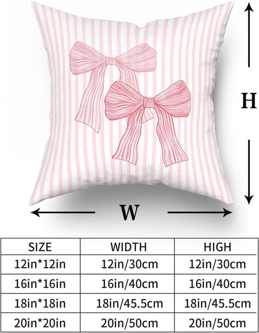 Giwawa Pink Bow Pillow Covers 18x18 Inch Set of 2 Pink and White Striped Pillowcase for Home Preppy Room Bedroom Sofa Decor, Double Sided Pattern