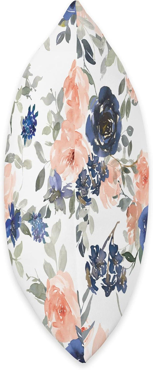 Blue Navy Indigo Flowers Peach Flowers Floral Pattern White Throw Pillow