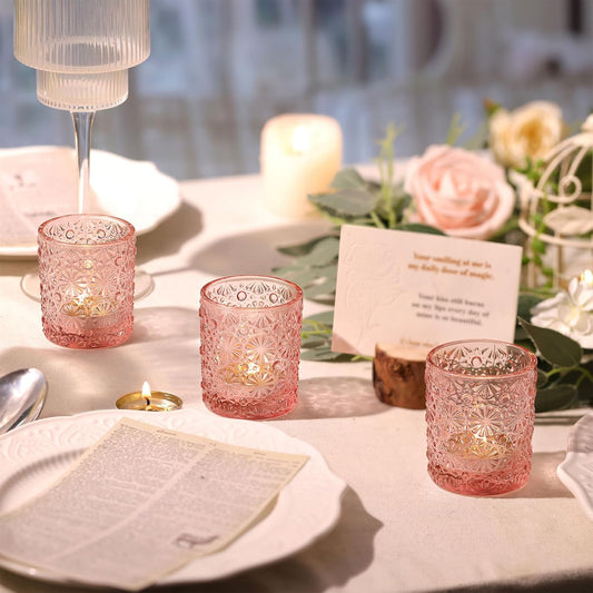 Lanttu 12 Pcs Pink Votive Candle Holders 2.2ʺ*2.6ʺ Tealight Candle Holders | for Wedding Table Centerpieces, Birthday Parties, Anniversary, Pink Bridal Shower and Holiday Decorations
