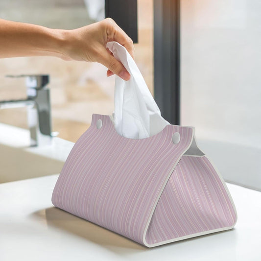 Pastel Light Pink Thin Stripes Pattern Tissue Box Cover Rectangle Pu Leather Tissue Box Holder for Car Bathroom Bedroom Desk Tabletop Decor