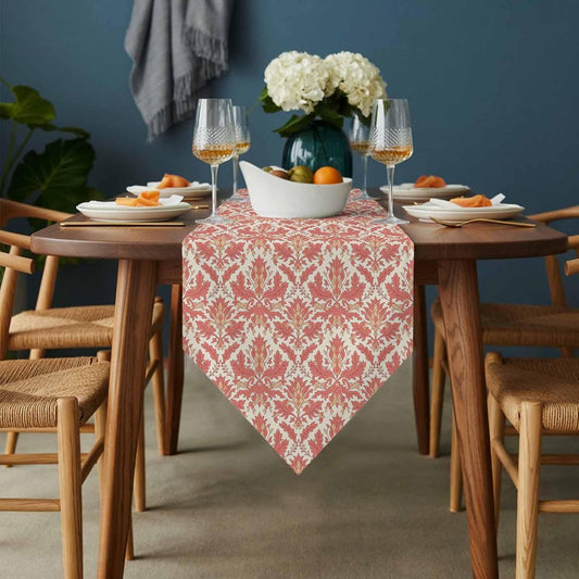 Vandarllin Table Runners 13x60 Inches Long, Pink Baroque Pattern Table Runner Cotton Linen Vintage European Style Dresser Scarf Party Decorations for Kitchen Home Dining Indoor Outdoor