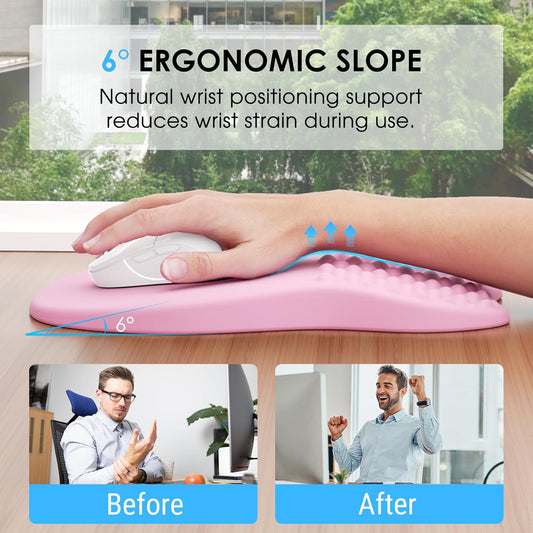MROCO Ergonomic Mouse Pad with Wrist Support, Memory Foam Wrist Rest Mouse Pad, Non-Slip Base, Smooth Surface for Office & Home, Pale Pink