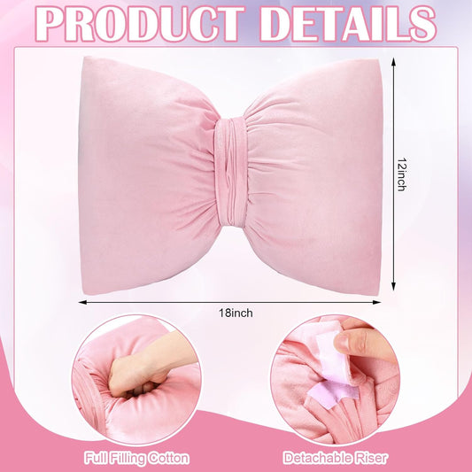 Beeveer Pink 2 Pcs Bow Pillow 12 x 18 Inch Coquette Throw Pillows Large Bow Shaped Velvet Cushion Coquette Decorative for Girls Room Bed Sofa Couch Car Decorations