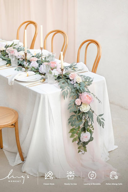 Ling's Moment Pink Artificial Flower Garland Wedding Arch 6 FT | Blush Rose & Eucalyptus, Greenery, Sweetheart Table Decor, Floral Garland for Mantle, Centerpieces, Backdrop