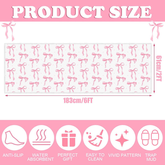 Drydiet Coquette Pink Bow Runner Rug 2 x 6 ft Large Pink Bow Soft Washable Rug with Non Slip, Low Pile Stain Resistance Carpet for Entryway Hallway Kitchen Laundry Living Room