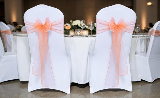 MDS® Pack of 10 Organza Chair Sashes for Wedding Decoration, Reusable Sheer Chair Bows for Banquet Chair Cover, Reception, Bridal Shower, Baby Shower, Birthday Party & Special Events - Peach