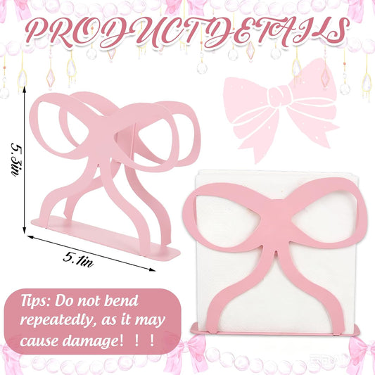Whaline Pink Bow Napkin Holder Metal Tissue Dispenser Vintage Kitchen Table Decor for Coquette Party Home Countertop Decor