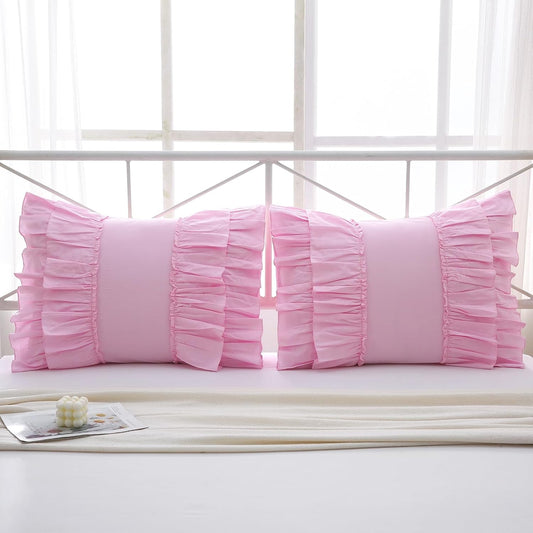 2 Pack Pink Ruffle Pillow Shams Standard Size 20x26 inches, 100% Cotton French Country Rustic Vintage Shabby and Chic Decorative Bed Pillow Shams (Pink 2,20x26 inches)