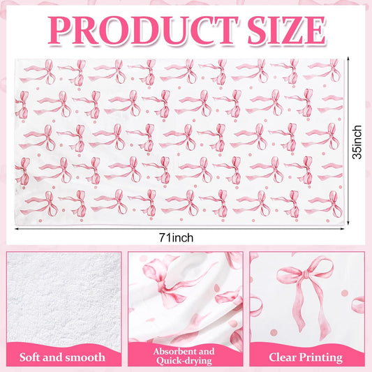 JarThenaAMCS Pink Bow Oversized Beach Towel Coquette Watercolor Bow Absorbent Bath Pool Towel for Summer Travel Swimming Bathroom Shower Supplies, 70.9 x 35.4 Inch
