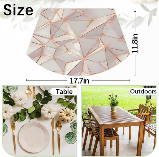 Rose Gold Marble Wedge Placemats Set of 6 Heat Resistant 6 Wedge Place Mat Wipeable Washable Plastic PVC Dinner Table Mats for Indoor Kitchen Party Dining Table