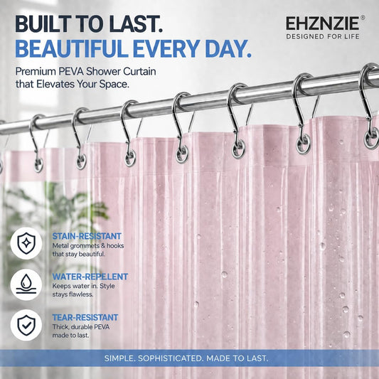 EHZNZIE Pink Shower Curtain Liner 72x72, PEVA Waterproof Bath Curtain, No Chemical Smell, 3 Weighted Magnets, Durable with Rustproof Metal Grommets