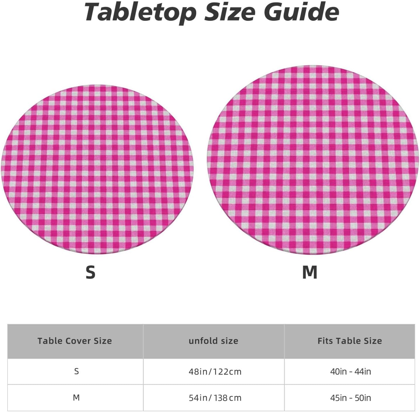 Preppy Pink and White Check Pattern Square Round Tablecloth Fitted Table Cover Washable Tablecloths for Kitchen Dining Party 40-44 Inch
