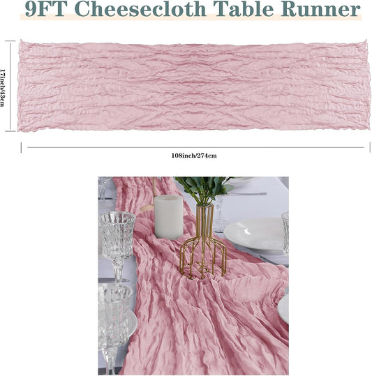 6 Pack Cheesecloth Table Runner 9ft,17 x 108 inch Gauze Table Runner Rustic Romantic Wedding Runner for Wedding Bridal Shower Fall Decoration,Pink
