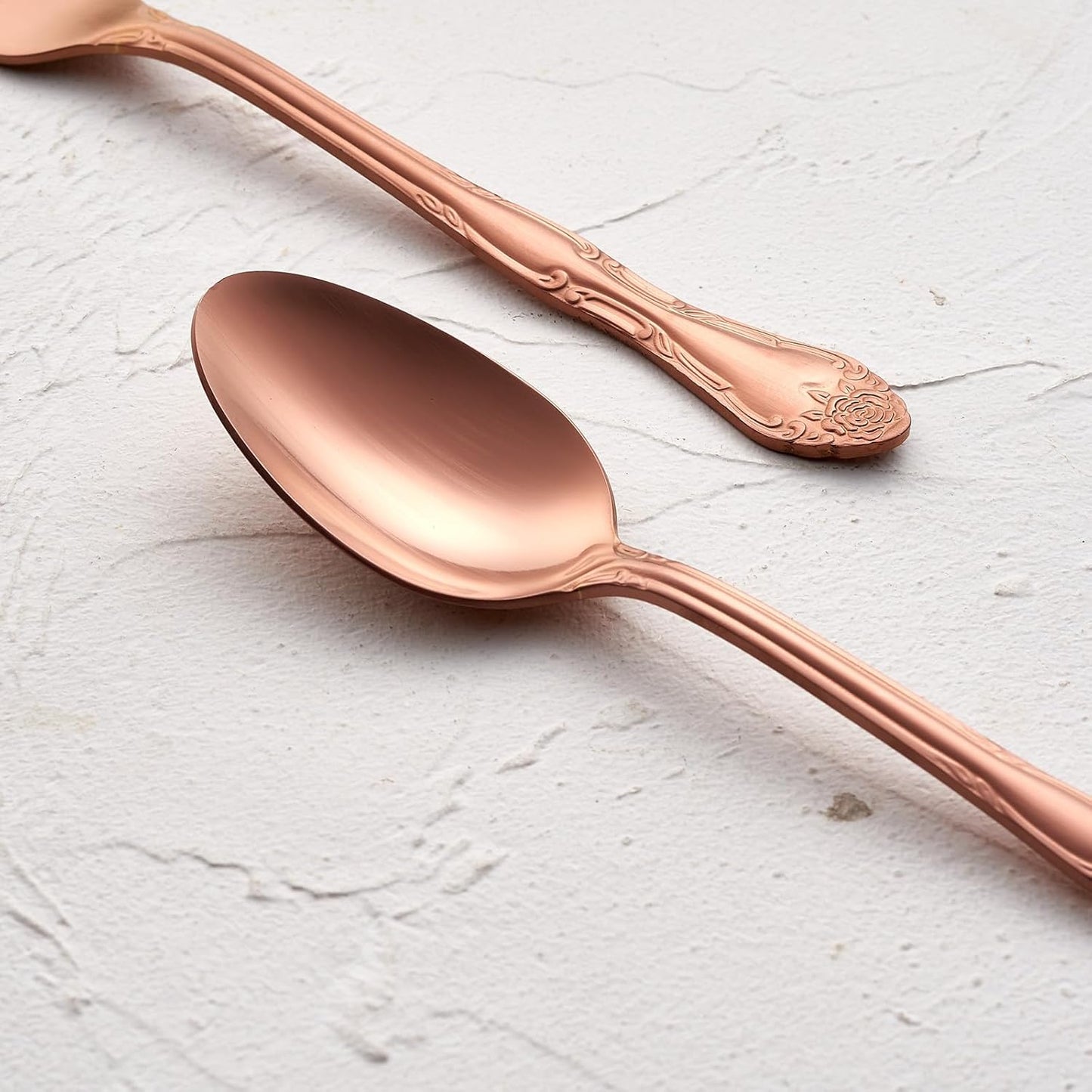 7.1-Inch Matte Rose Gold Dinner Spoons Set of 12, 430 Stainless Steel Satin Finish Soup Spoons, Rose Pattern Heavy Duty Silverware Spoon Set, Dishwasher Safe for Home, Restaurant & Camping