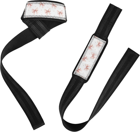 Pink Bows Pearls Print Lifting Wrist Straps for Weightlifting Powerlifting Anti Slip Deadlift Straps with Neoprene Padding Hand Grip Wraps for Gym Strength Training Bodybuilding Workout