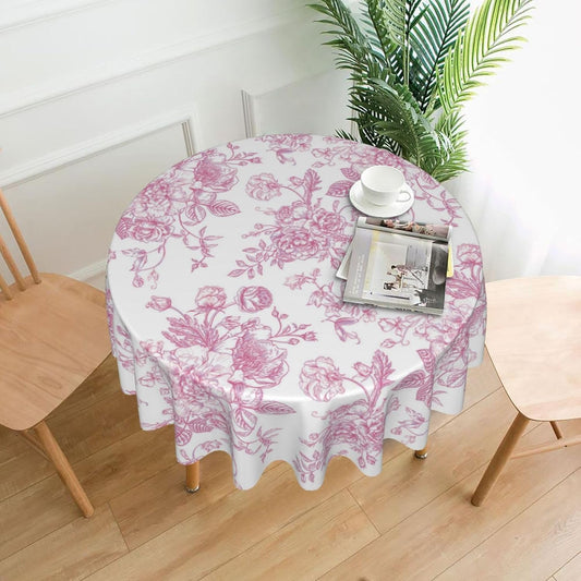 Spring Summer Pink Floral Round Tablecloth 60 Inch Vintage Chinoiserie Flowers Table Cloth Rustic Farmhouse Table Cover for Home Kitchen Dining Picnic Party Indoor Outdoor Decor