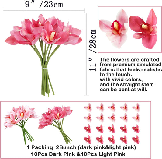 20Pcs Real Touch Artificial Fake Plants Silk Cymbidium Orchid Flowers Arrangements Wedding Bouquets Decorations Floral Table Centerpieces Home Kitchen Garden Party(Light Pink)