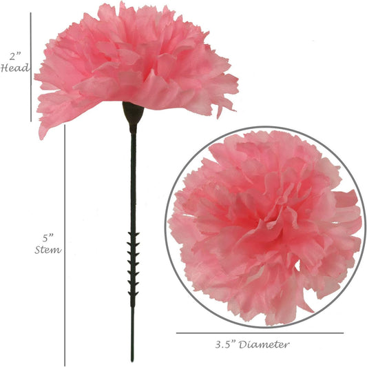 Larksilk 100 Pack Artificial Carnations - Bulk Silk Flowers for Weddings, Mother's Day, Graduations, Easter & Memorial Day - 3.5" Heads, 5" Stems, Real Touch Petals, 18 Colors Available - Pink