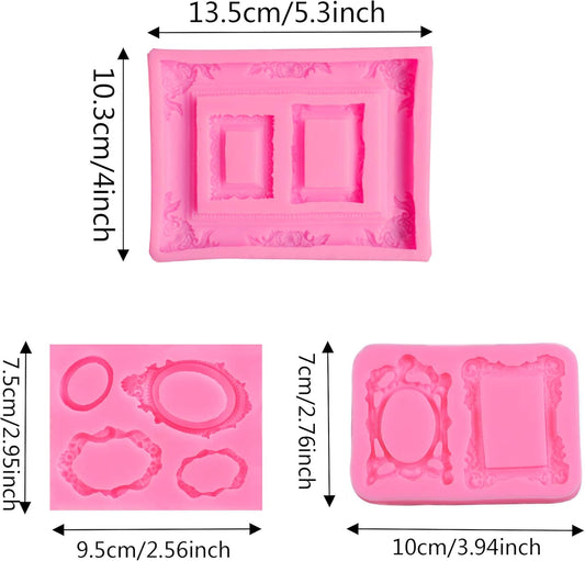 3 Pieces Pink Picture Frames Silicone Mold for Cake Decorating Sugar Gum Paste Chocolate Cookies Resin Polymer Clay