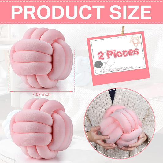 Namalu 2 Pieces Knot Ball Pillows Round Plush Aesthetic Cushion Pillows Soft Stress Relieving Cute Decorative Knotted Pillows for Kids Bed Sofa Bedroom Decor (Light Pink, 7.87 Inches)