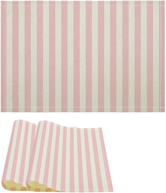 Pink and White Striped Placemats Set of 6,Modern Farmhouse Vertical Striped Geometric Pattern Placemats Table Mat for Home Dining Table Kitchen Party Decor 12x18in 6PCS