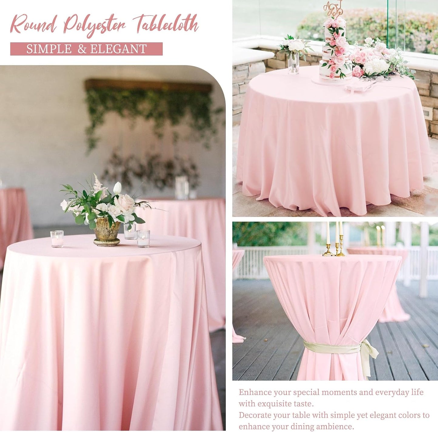 12 Pack Round Tablecloth 120 Inch - Pink Polyester Tablecloth for Round Table, Premium Pink Tableclothes Washable Fabric Table Cover for Wedding Party Banquet Restaurant Reception Dining