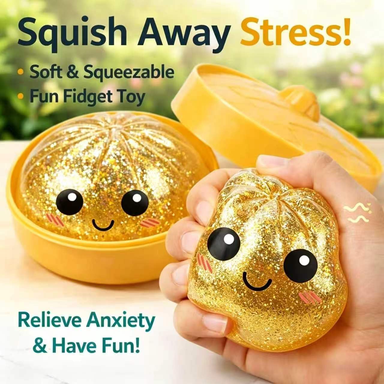 Mystery Dumpling Squishies Box,Stress Relief Fidget for Adults & Teens Stocking Stuffers Gift Soft Squeeze Stress Balls. (Pink Glitter)