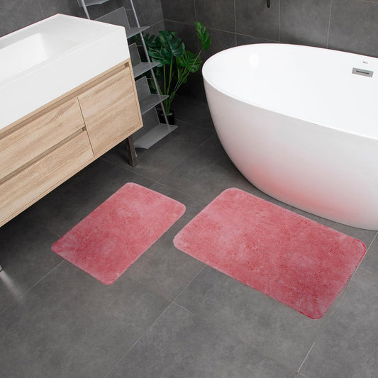 Acsploer 2 Piece Bathroom Rugs and Mats Sets, Non-Slip Microfiber Bath Rugs, Machine Washable Absorbent Bath Mats for Bathroom Floor (Pink, 16''x24'' Plus 20''x32'')