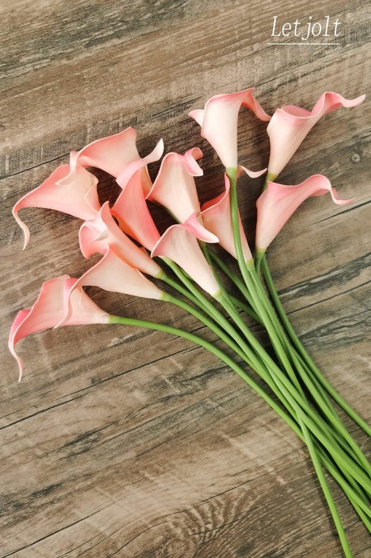Letjolt Artificial Calla Lily Pink Flowers 12Pcs Fake Flower Bouquet for Home Decoration Wedding Party Decor, Light Pink